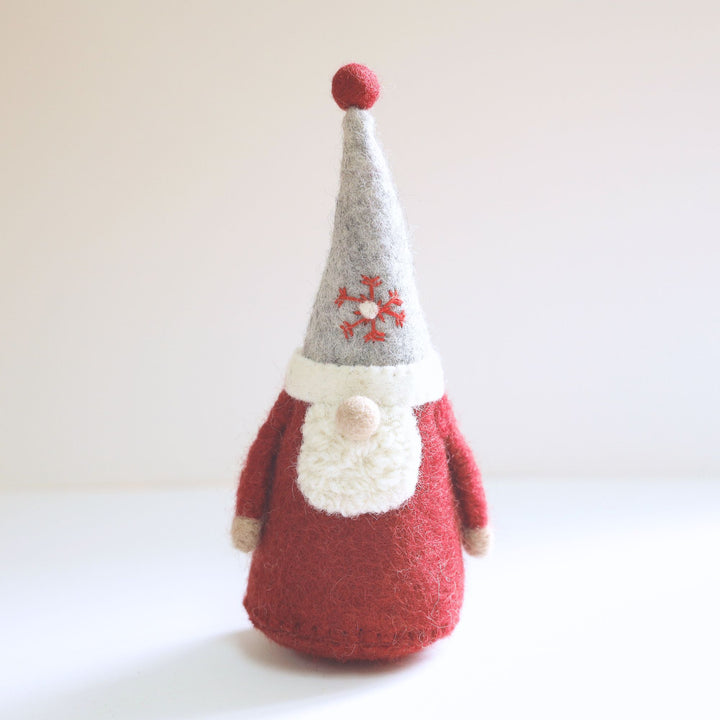 Handmade Xmas Felt Doll - Gnome Santa with Snowflake 19cm