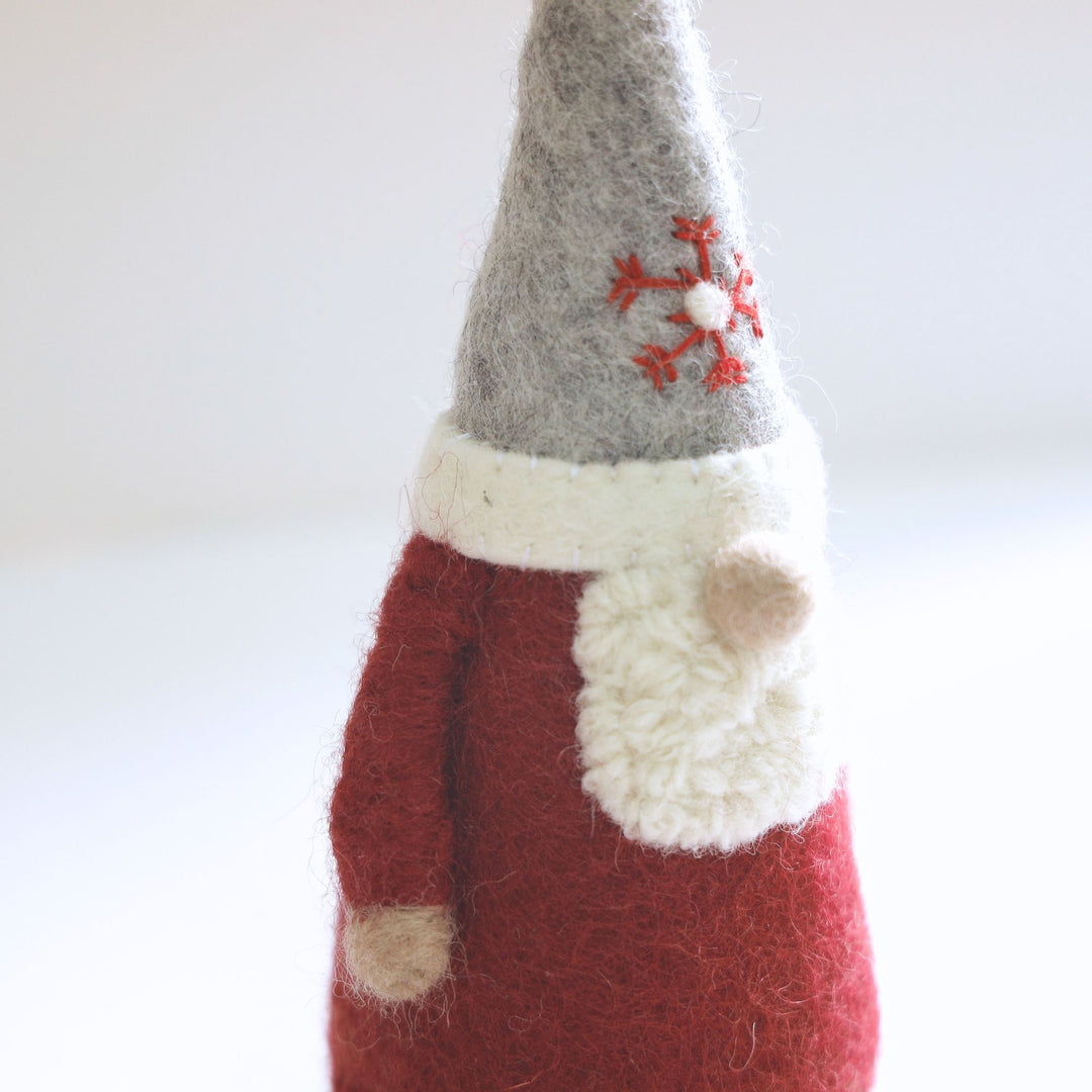 Handmade Xmas Felt Doll - Gnome Santa with Snowflake 19cm