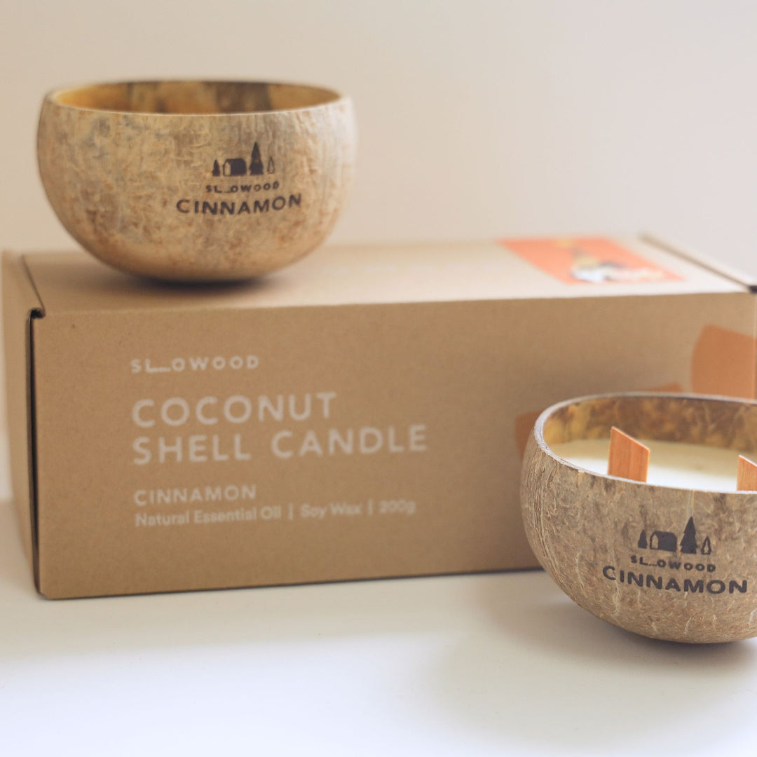 Xmas Special - Natural Essential Oil Coconut Shell Candle 200g x 2pcs Cinnamon