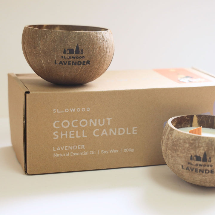 Special Edition - Natural Essential Oil Coconut Shell Candle 200g x 2pcs Lavender