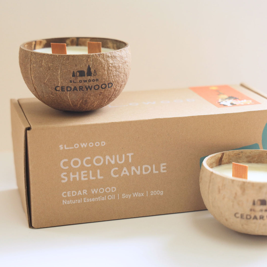 Xmas Special - Natural Essential Oil Coconut Shell Candle 200g x 2pcs Cedar Wood