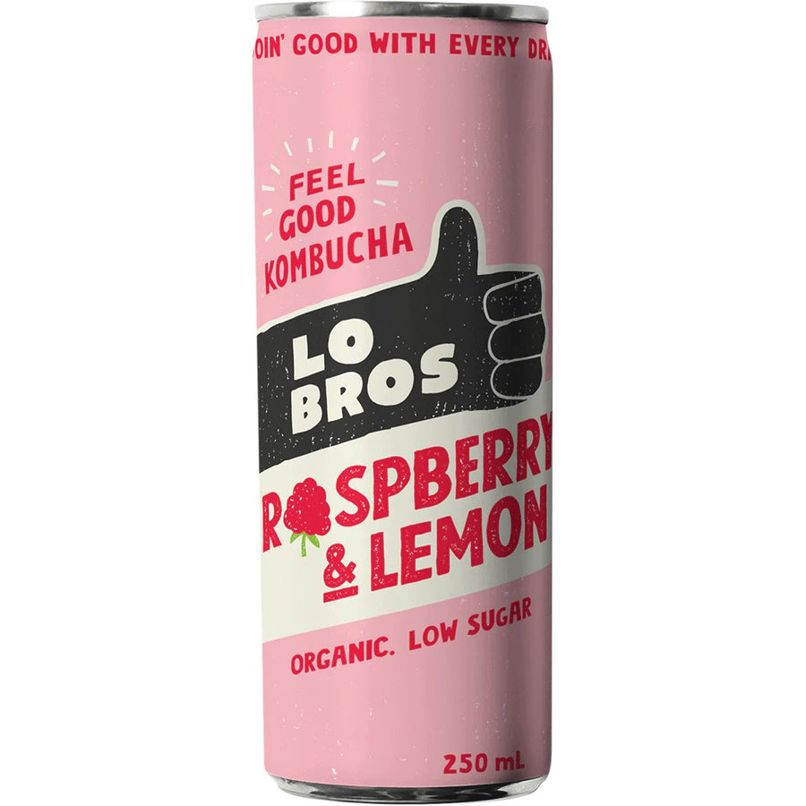 Kombucha Cans - Raspberry & Lemon 250ml - Slowood