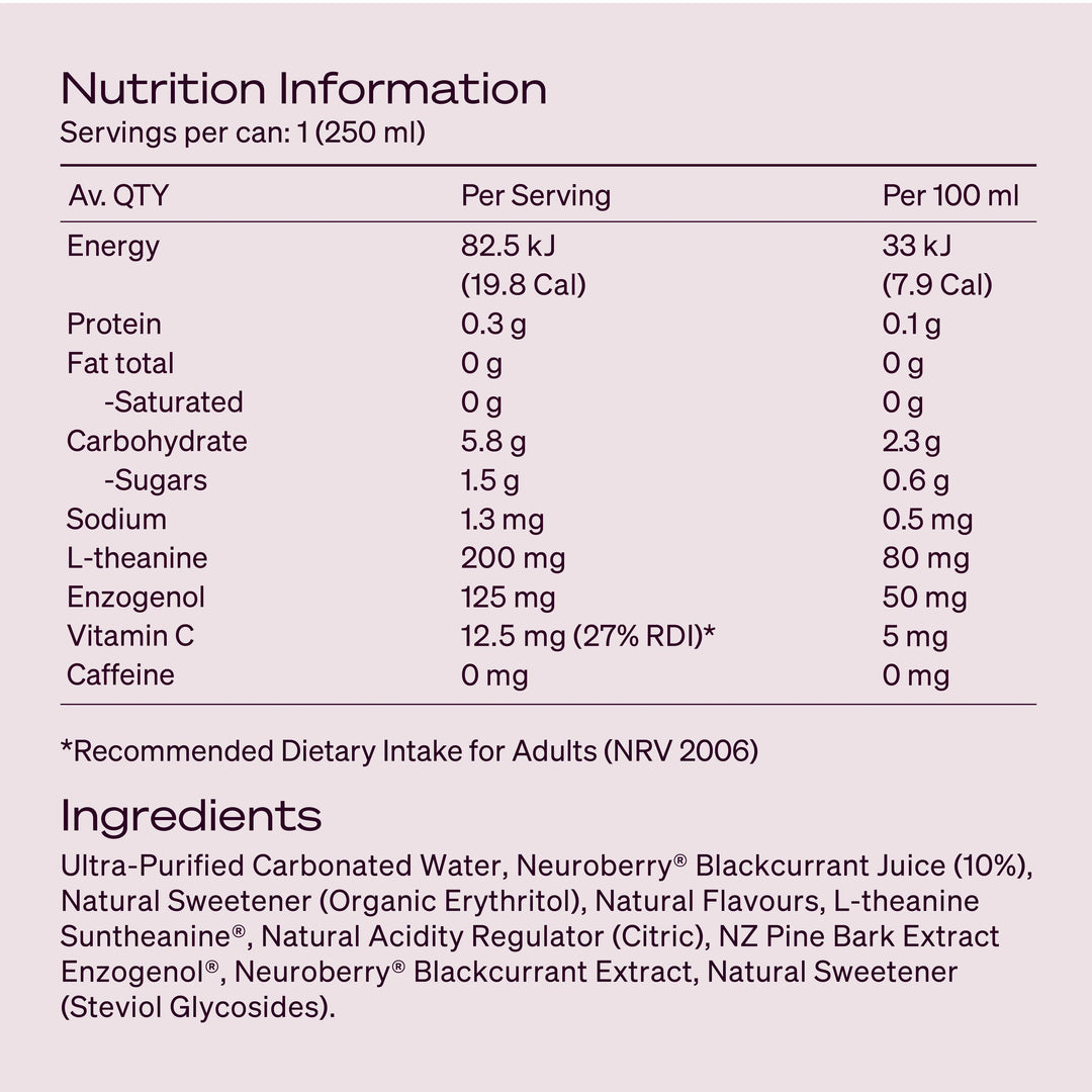 The Brain Drink Lite & Sparkling Blackcurrant (for calm & clarity) 250ml - Slowood