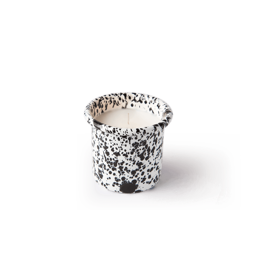 Wood Sage Candle in Black Splatter on White Enamelware Container - Slowood