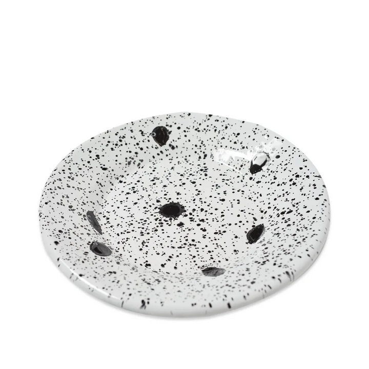 Mediterranean Small Flat Plate 21cm Black Splatter on White - Slowood