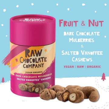 Chocolate Mulberries and Vanoffee Cashews Gift Tub 180g - Slowood